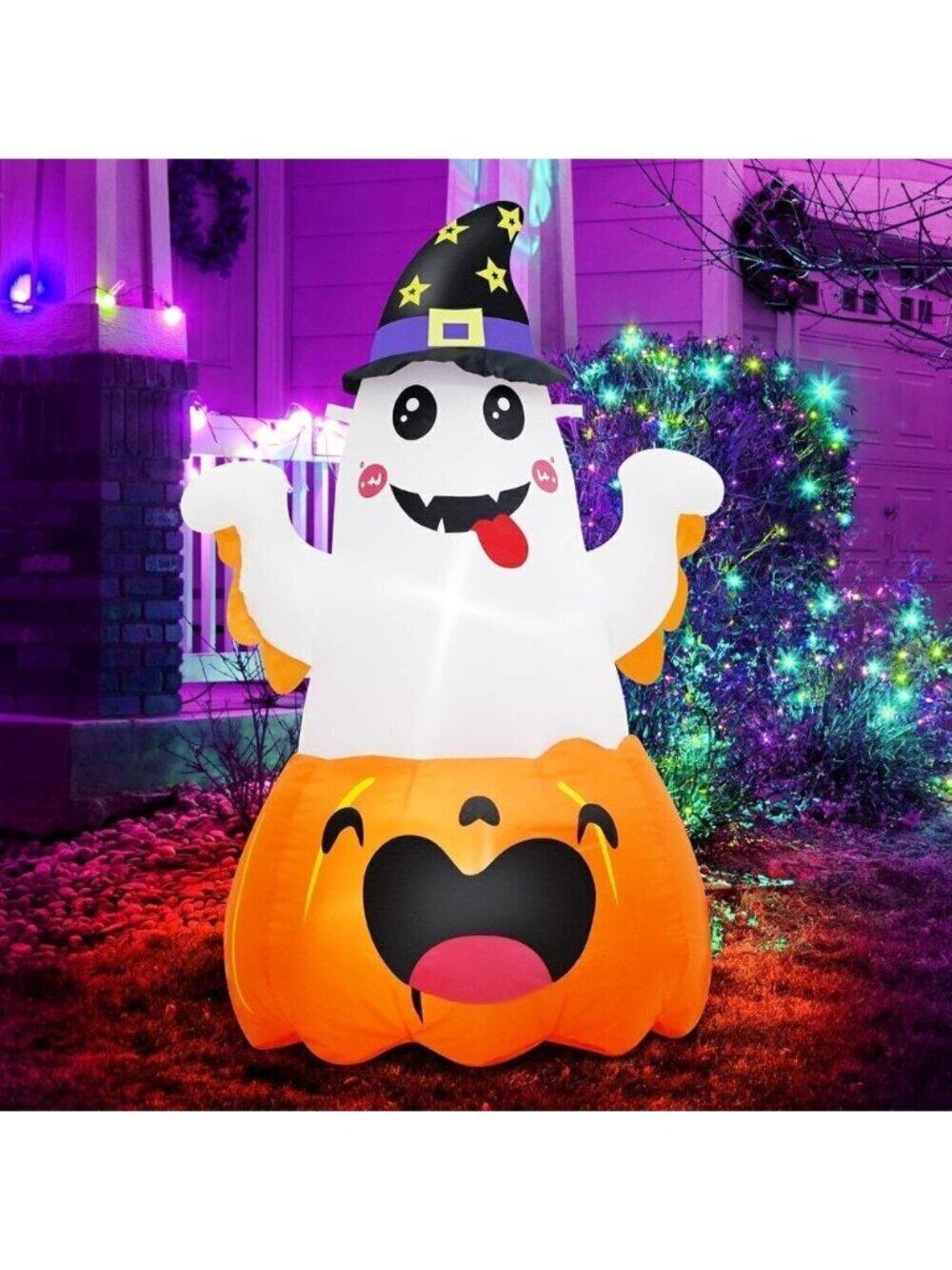 Venlois 4FT Halloween Inflatables Pumpkin Ghost Outdoor Decorations LEDs